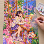 Hands placing diamond drills on the university library nook canvas