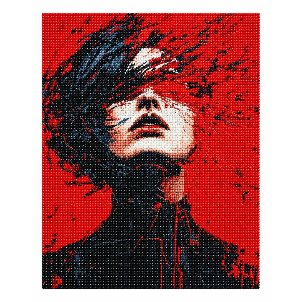 Upward-Looking Woman in Red and Black: finished