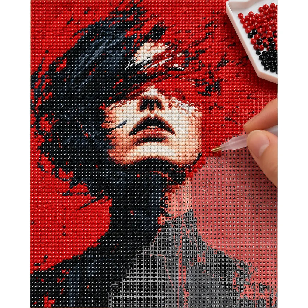 Upward-Looking Woman in Red and Black: process