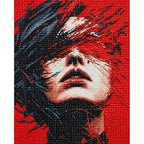 Upward-Looking Woman in Red and Black: detail