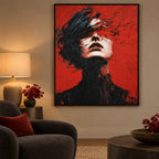 Upward-Looking Woman in Red and Black: scene