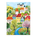 castle river blossom village original artwork on a white background