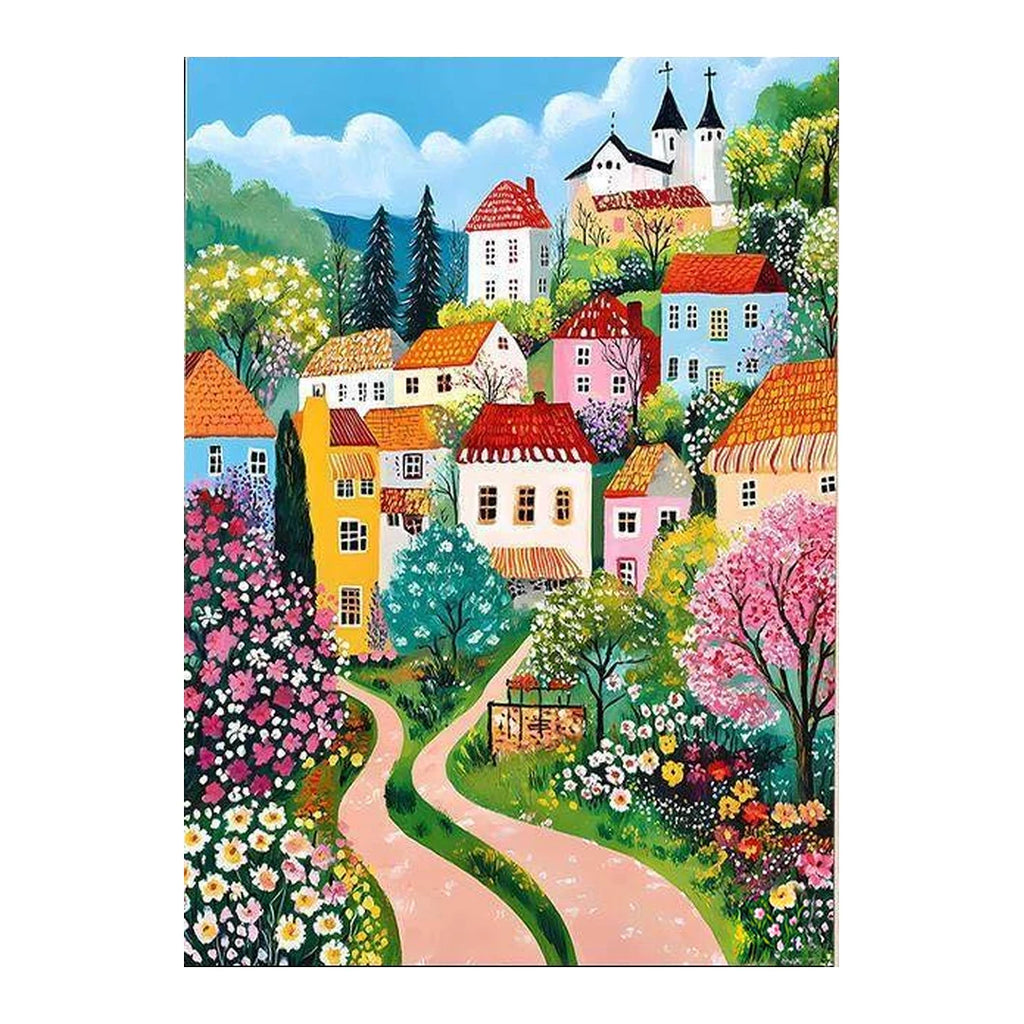 floral village forked path original artwork on a white background