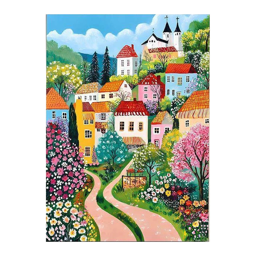 floral village forked path original artwork on a white background