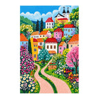 floral village forked path diamond painting finished artwork on a white background