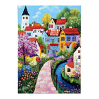 lavender canal village original artwork on a white background