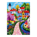 lavender canal village diamond painting finished artwork on a white background