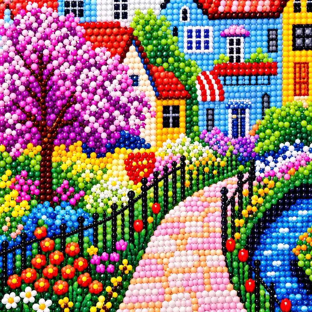 Close-up detail of lavender canal village diamond painting drills