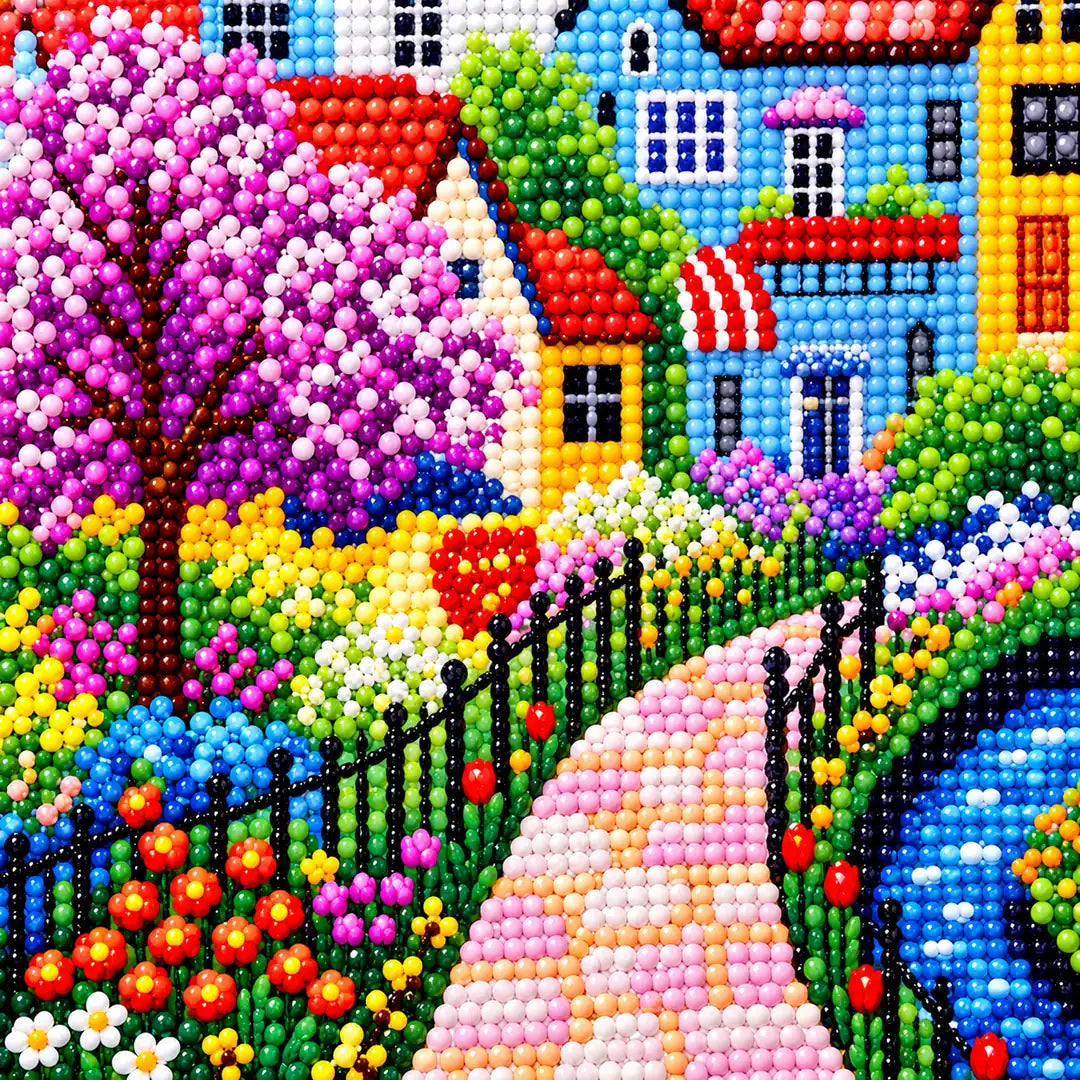 Close-up detail of lavender canal village diamond painting drills