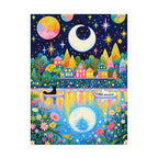 Cats in boats on a moonlit flower-lined lake, finished diamond painting on a white background