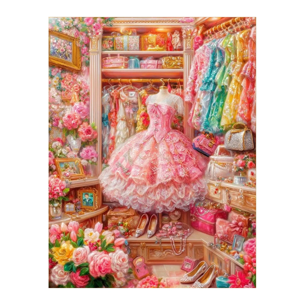 pink gown dressing room original artwork on a white background