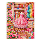pink gown dressing room diamond painting finished artwork on a white background