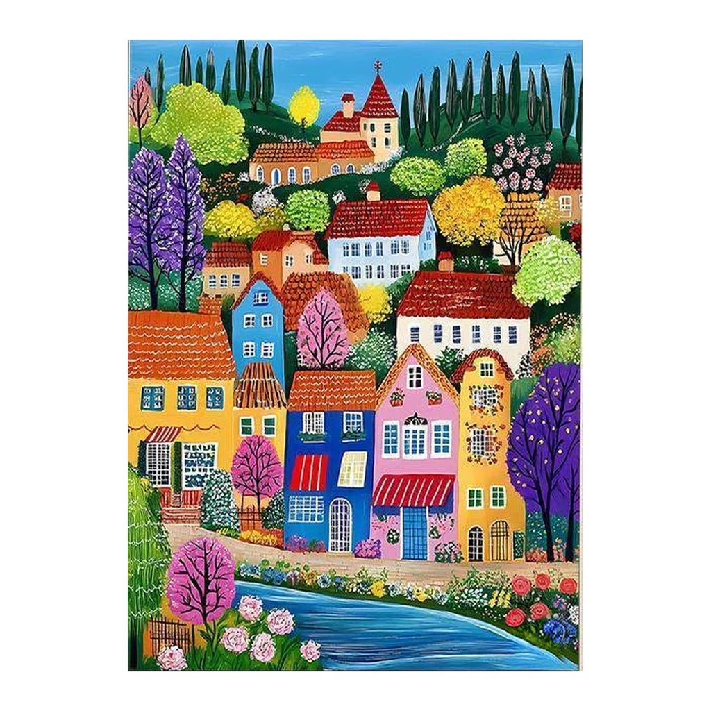 tuscan river village original artwork on a white background