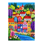 tuscan river village diamond painting finished artwork on a white background