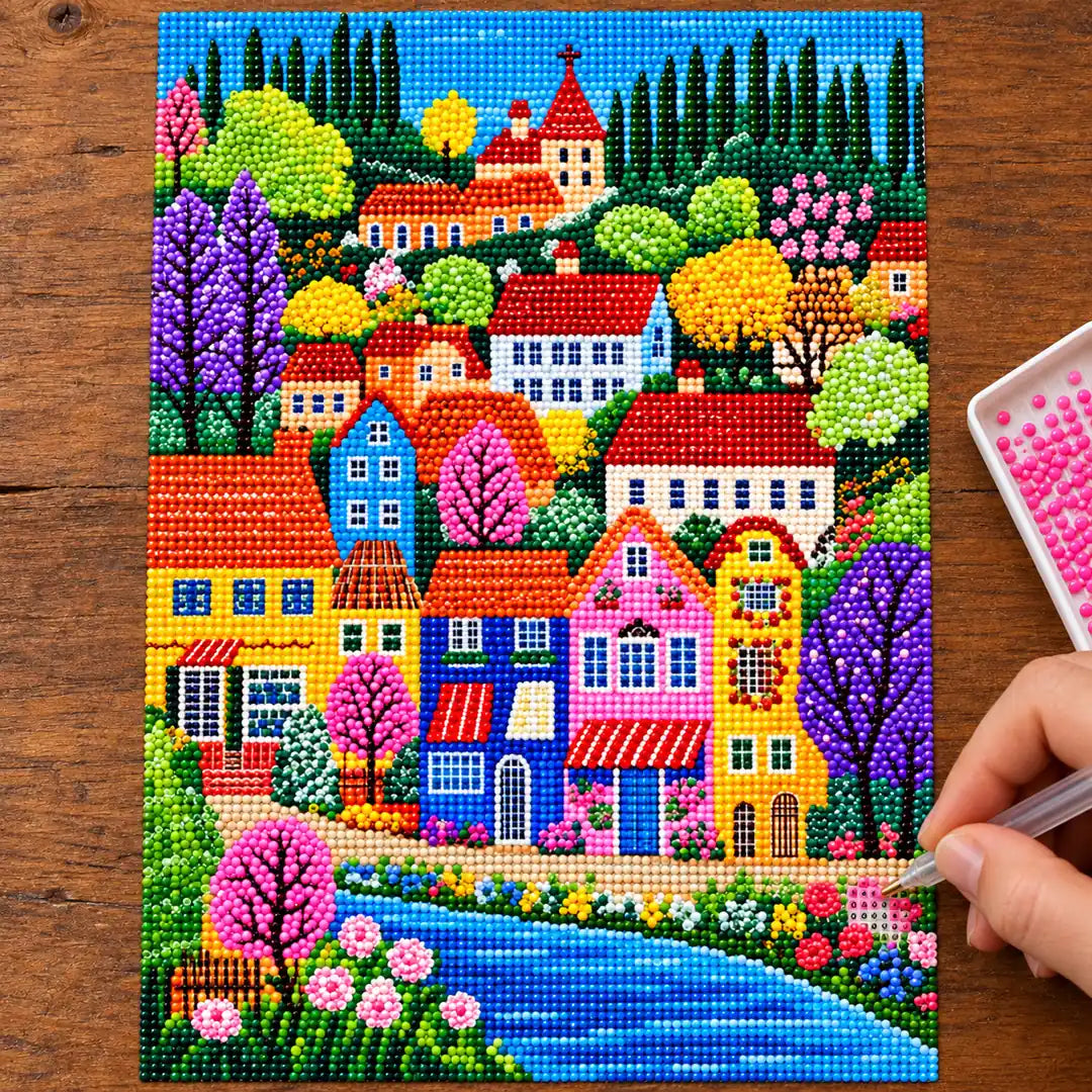 tuscan river village diamond painting process