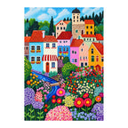 wildflower river cottage village diamond painting finished artwork on a white background