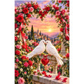 Valentines Doves Heart Rose Arch — original artwork on a clean white background