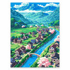 Original artwork for Valley Of Blossoms Diamond Painting Kit, featuring its landscape design.