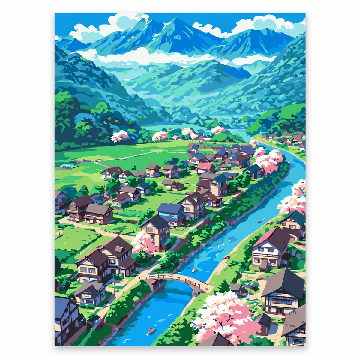 Original artwork for Valley Of Blossoms Diamond Painting Kit, featuring its landscape design.