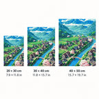 Size guide for Valley Of Blossoms Diamond Painting Kit: 20 × 30, 30 × 40, and 40 × 50 cm.