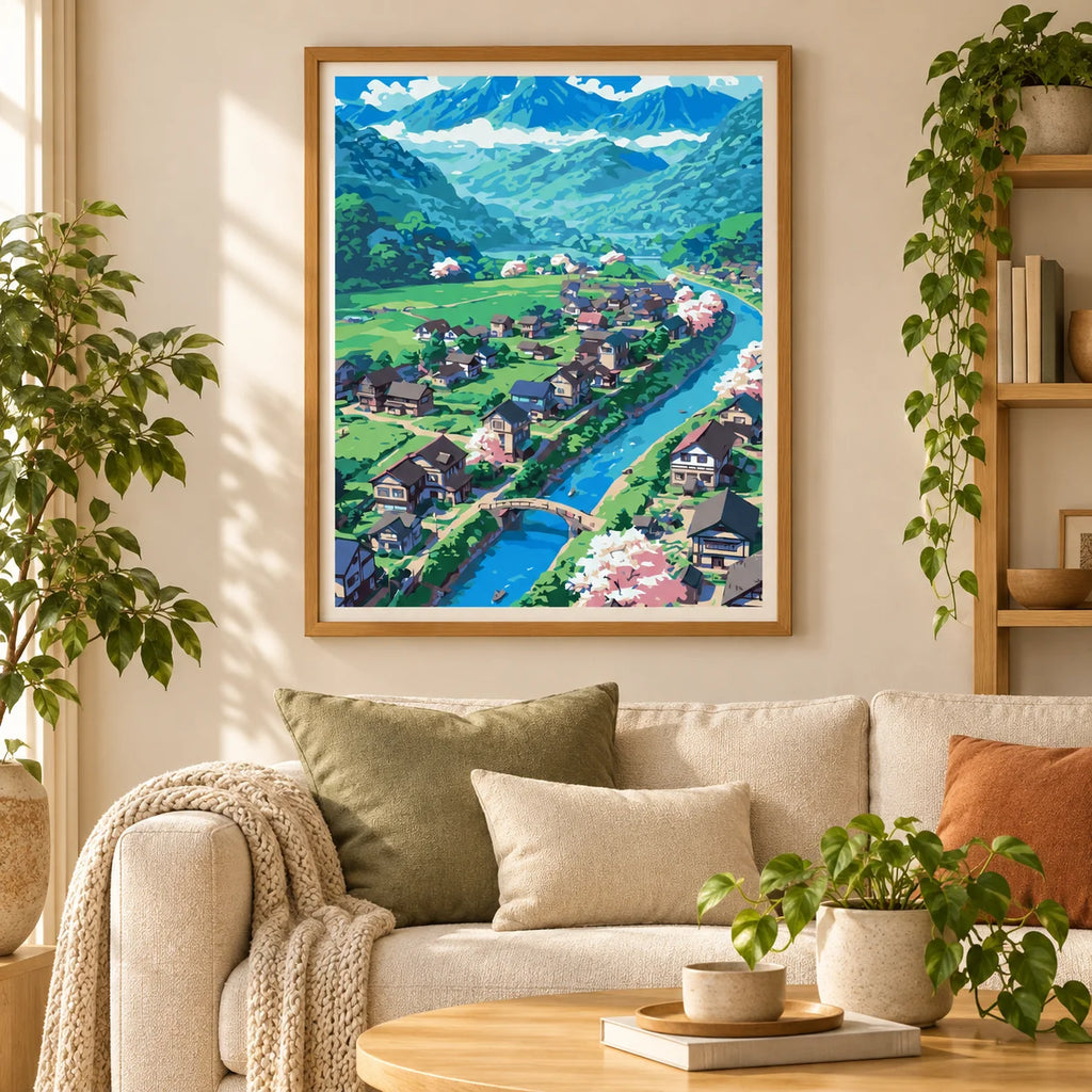 Valley Of Blossoms diamond painting displayed as home wall decor.
