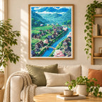 Valley Of Blossoms diamond painting displayed as home wall decor.