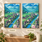 Framed and no-frame display comparison for Valley Of Blossoms Diamond Painting Kit.