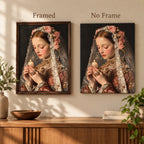 Framed and no-frame comparison for Veiled Candle Prayer artwork.