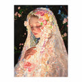 Original artwork for Veiled Floral Prayer Diamond Painting Kit, showing a veiled woman in a flower crown with eyes closed in a quiet moment.