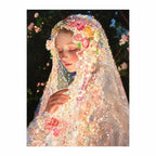 Original artwork for Veiled Floral Prayer Diamond Painting Kit, showing a veiled woman in a flower crown with eyes closed in a quiet moment.