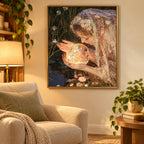 Home decor scene showing Veiled Seer Crystal Orb artwork displayed on a wall.