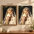 Framed and no-frame comparison for Veiled Shell Maiden artwork.