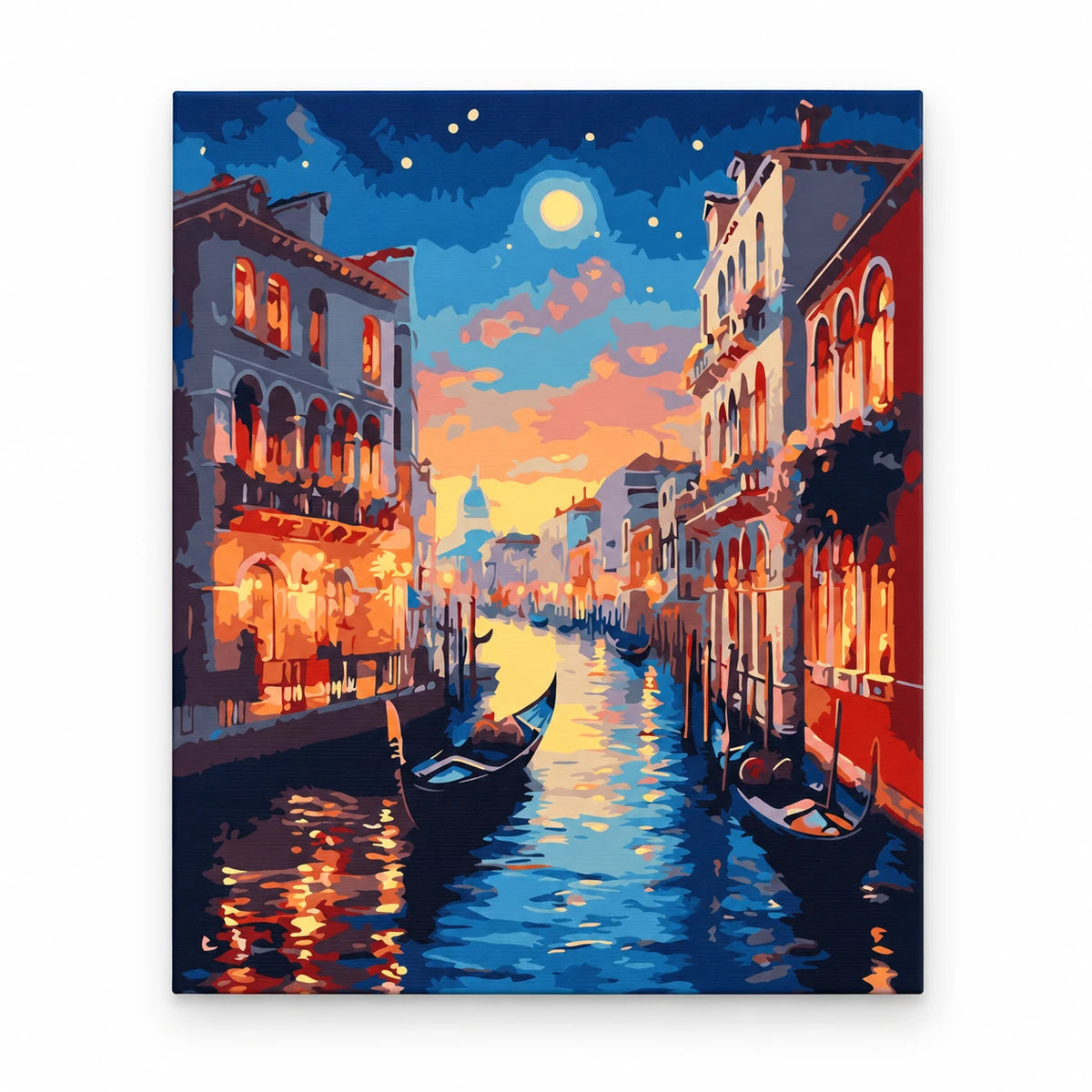 Venice Canal at Sunset paint by numbers artwork on a front-facing canvas against a white background