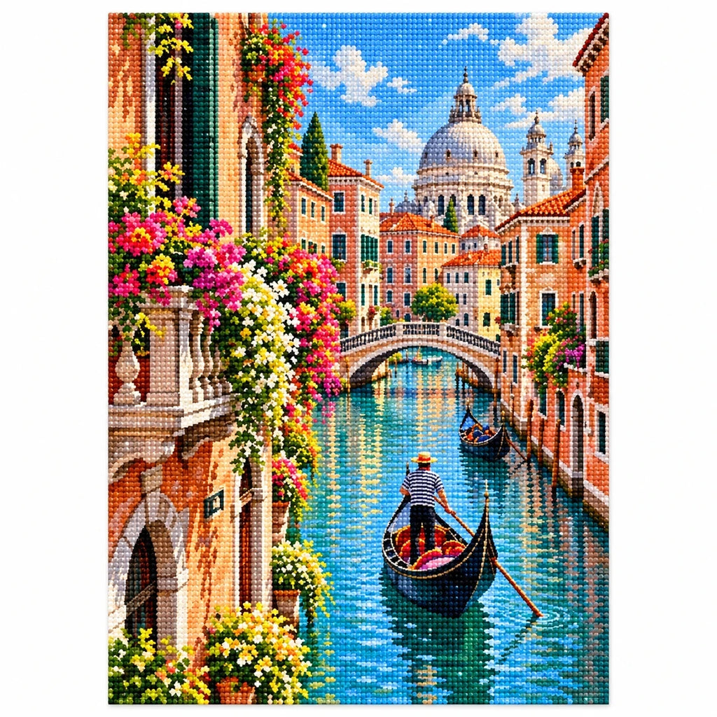 Venice Flower Canal finished diamond artwork on white background