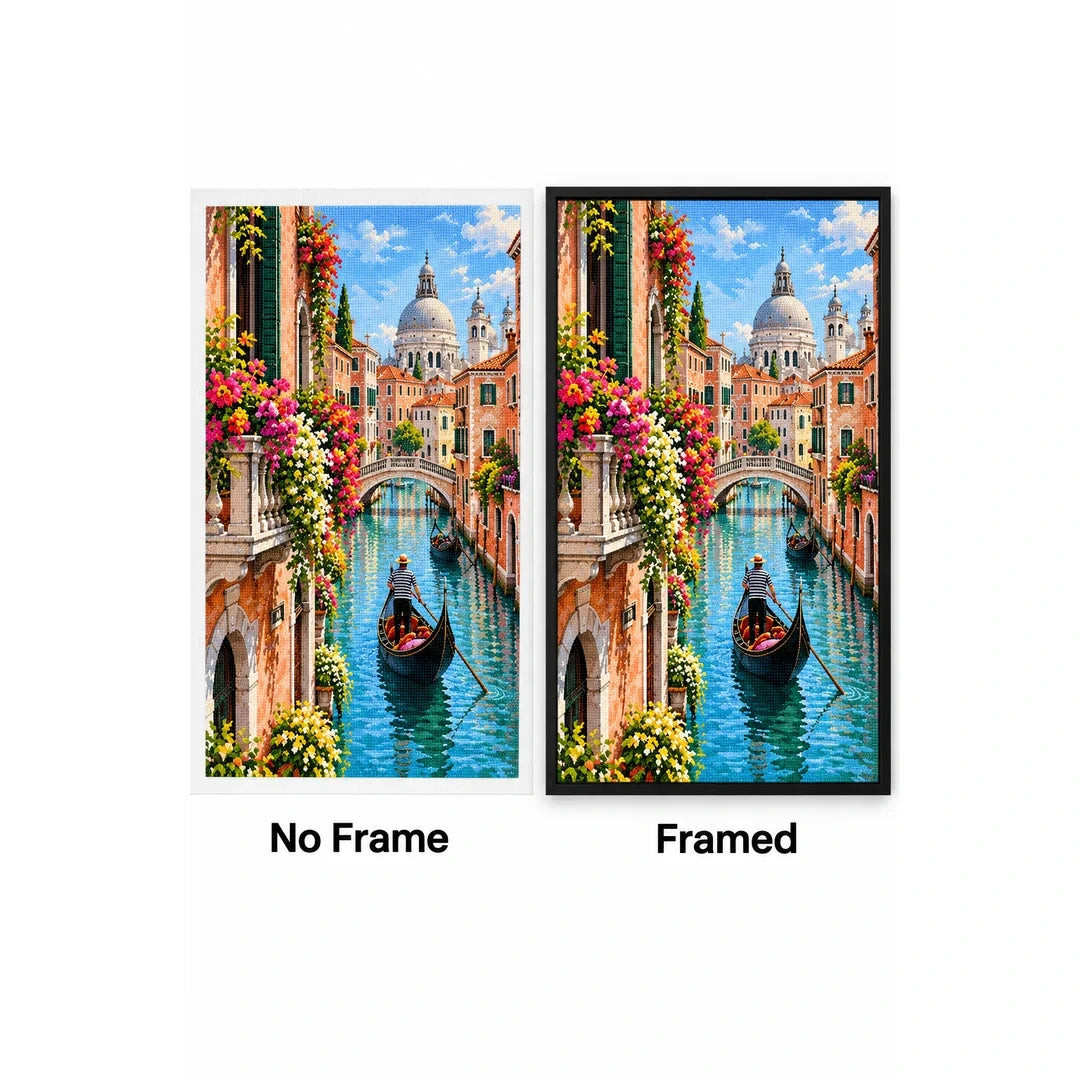 Venice Flower Canal No Frame and Framed comparison