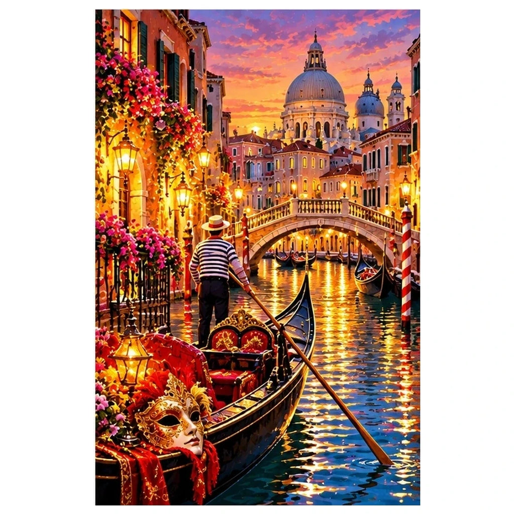 Venice Gondola Carnival Lights original artwork on white