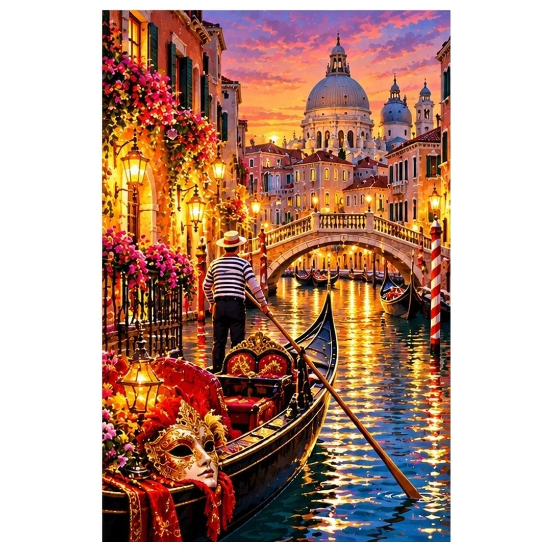 Venice Gondola Carnival Lights original artwork on white