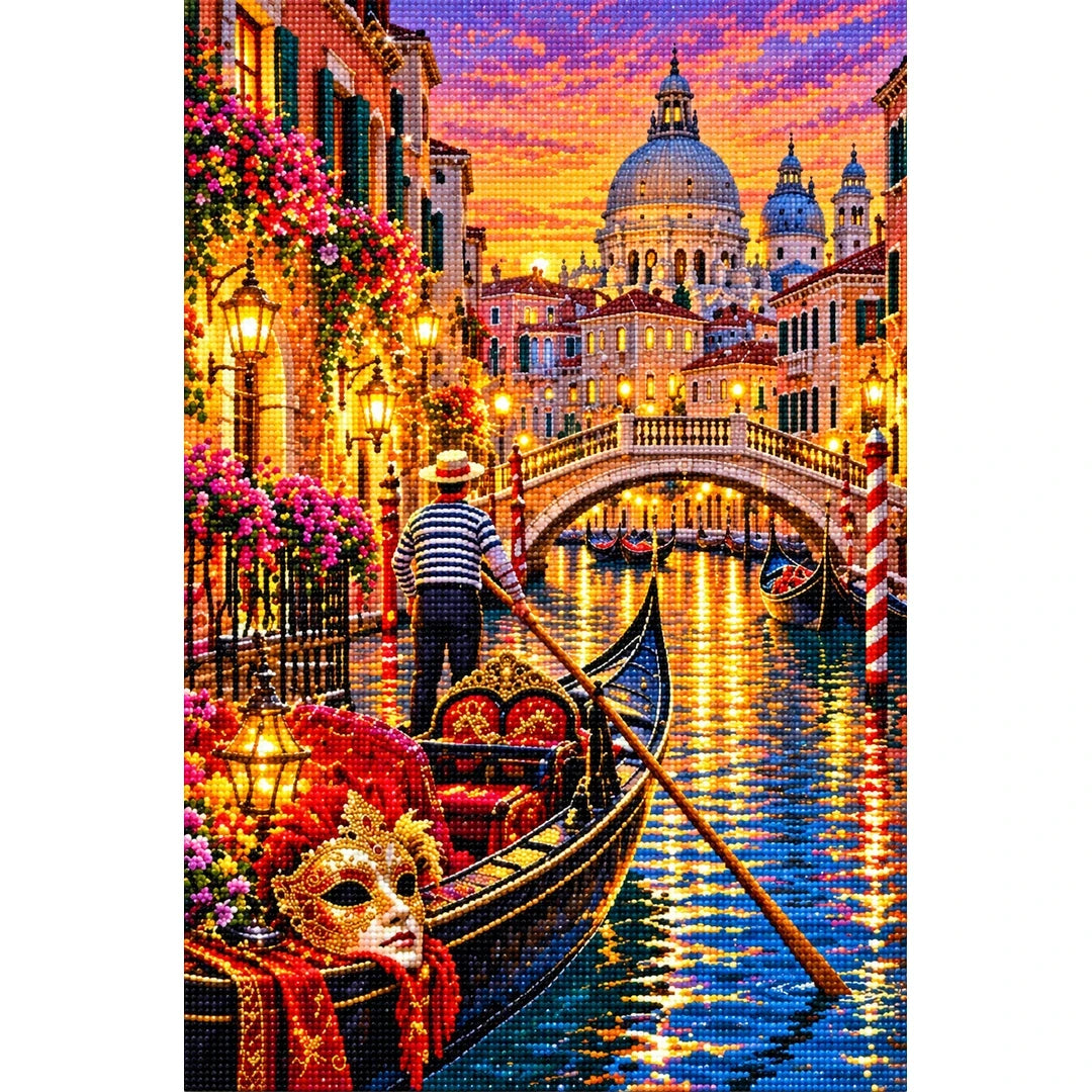 Venice Gondola Carnival Lights finished diamond painting on white