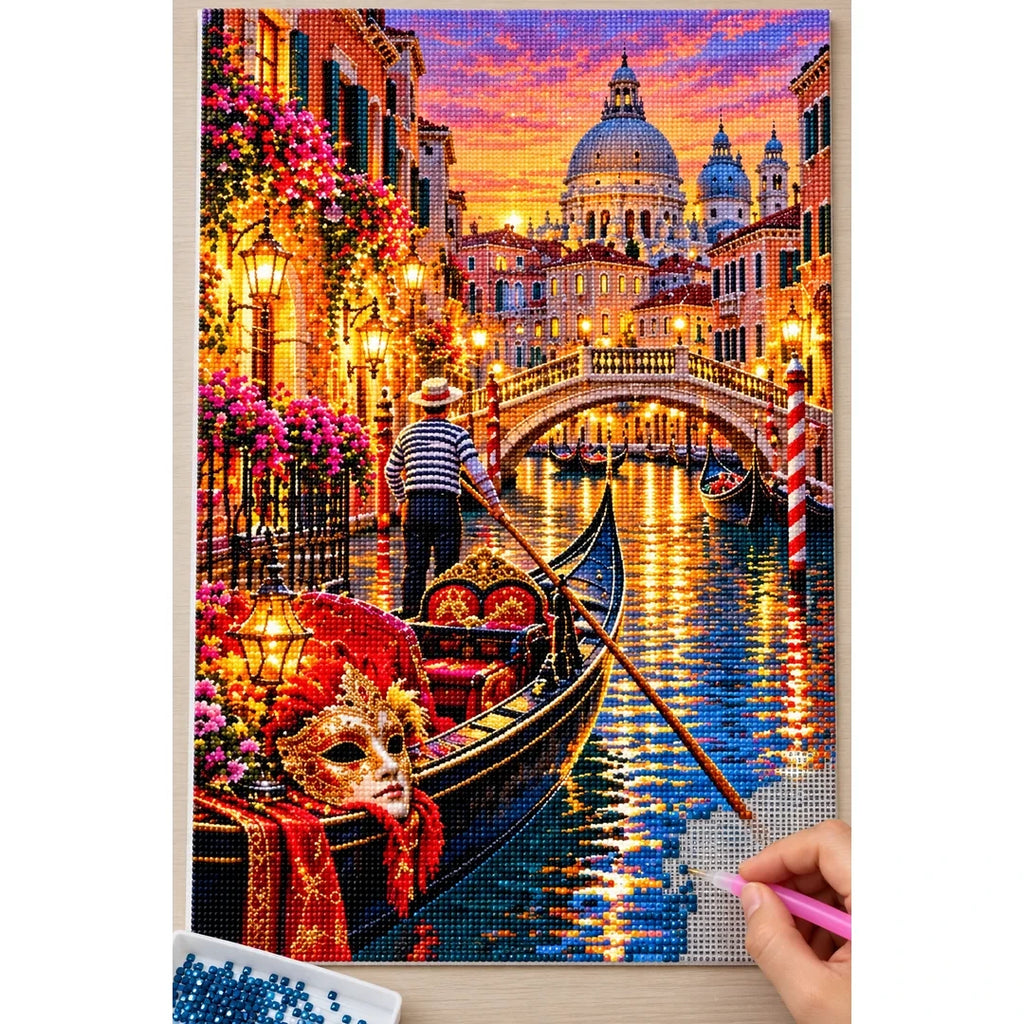 Venice Gondola Carnival Lights diamond painting process
