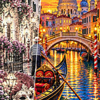 Venice Gondola Carnival Lights canvas and resin drill detail
