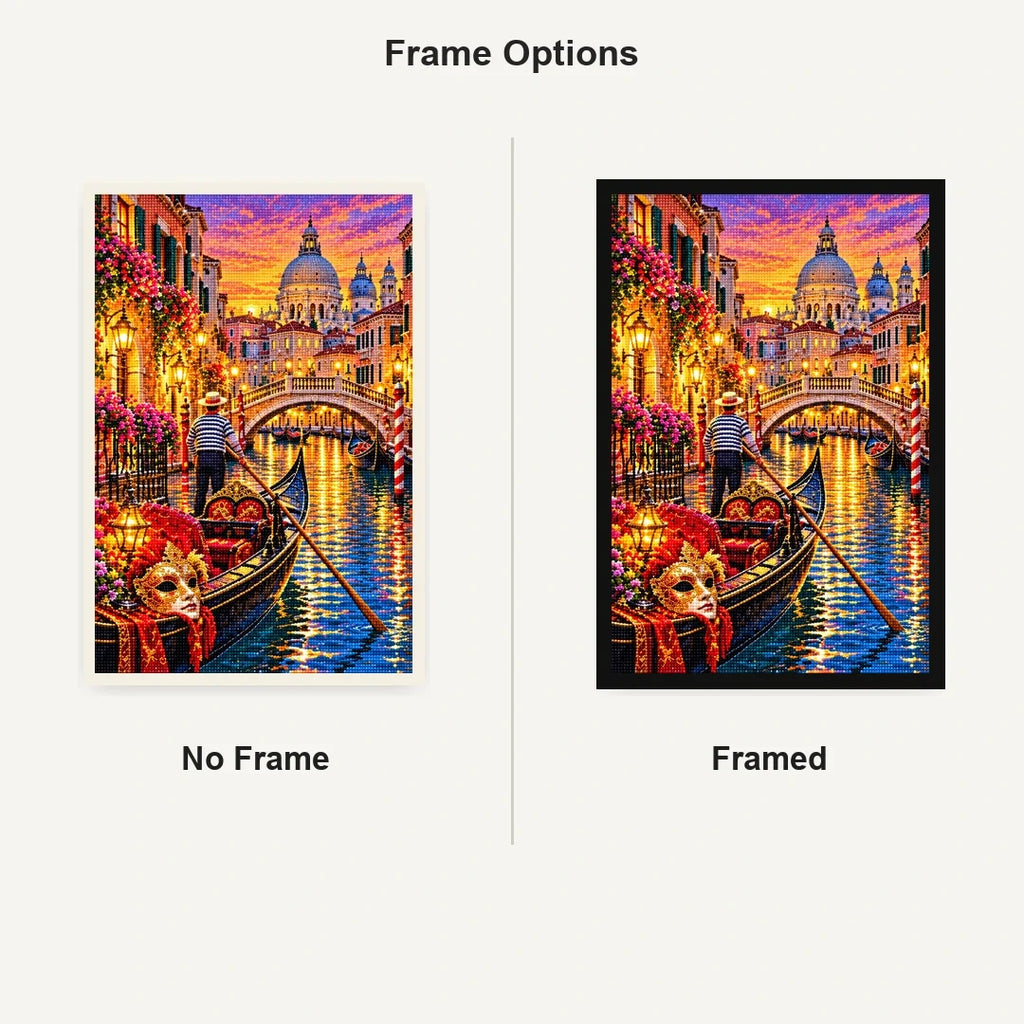 Venice Gondola Carnival Lights No Frame and Framed comparison
