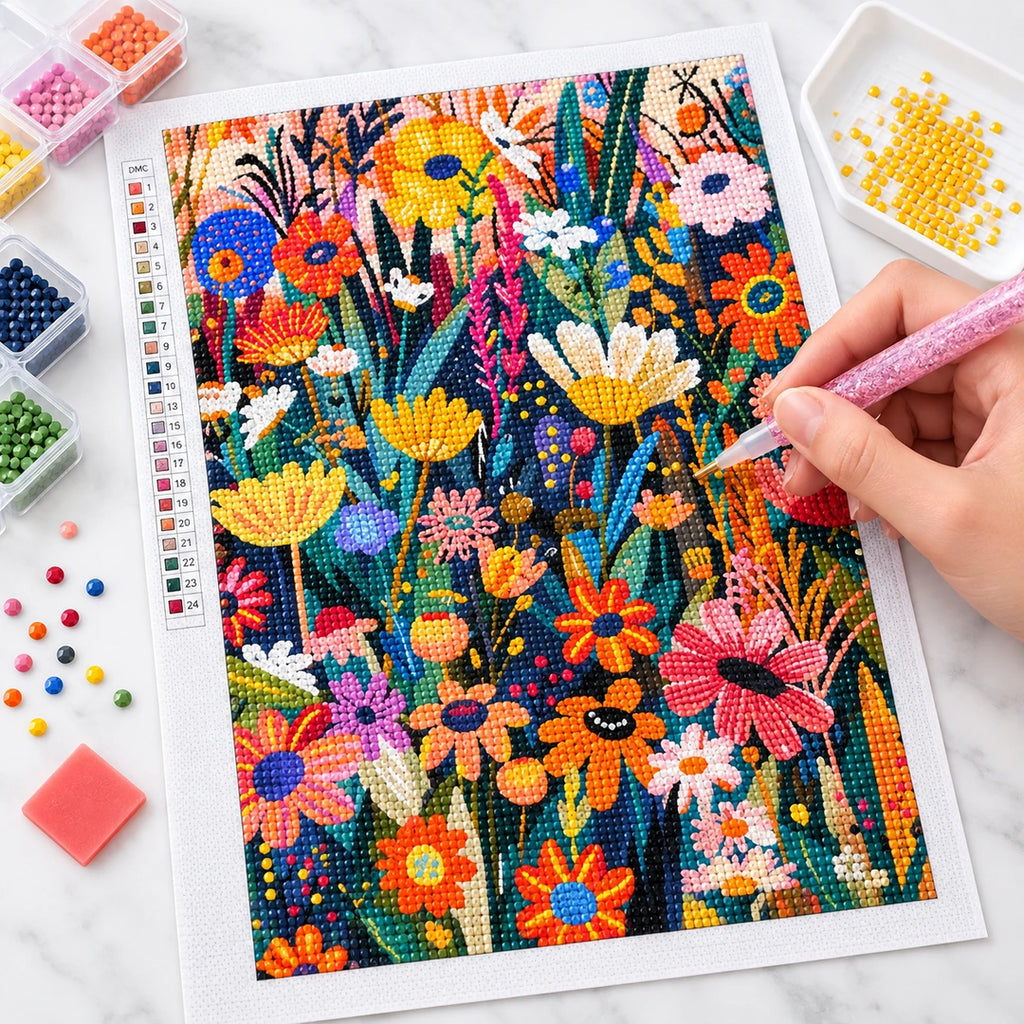 Vibrant Floral Garden Diamond Painting Kit finished white-background
