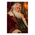 White-background original artwork of a white-bearded Santa in a burgundy Victorian coat beside a candlelit interior for a diamond painting kit