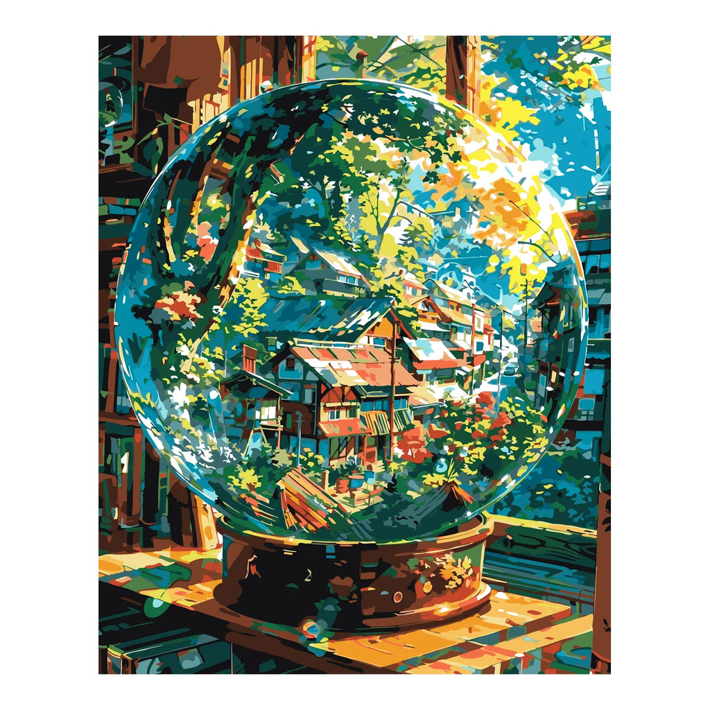 Original landscape artwork for Village Within The Globe Diamond Painting Kit