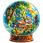 Finished diamond painting of Village Within The Globe with sparkling drills