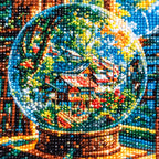 Close-up drill detail of the Village Within The Globe diamond painting
