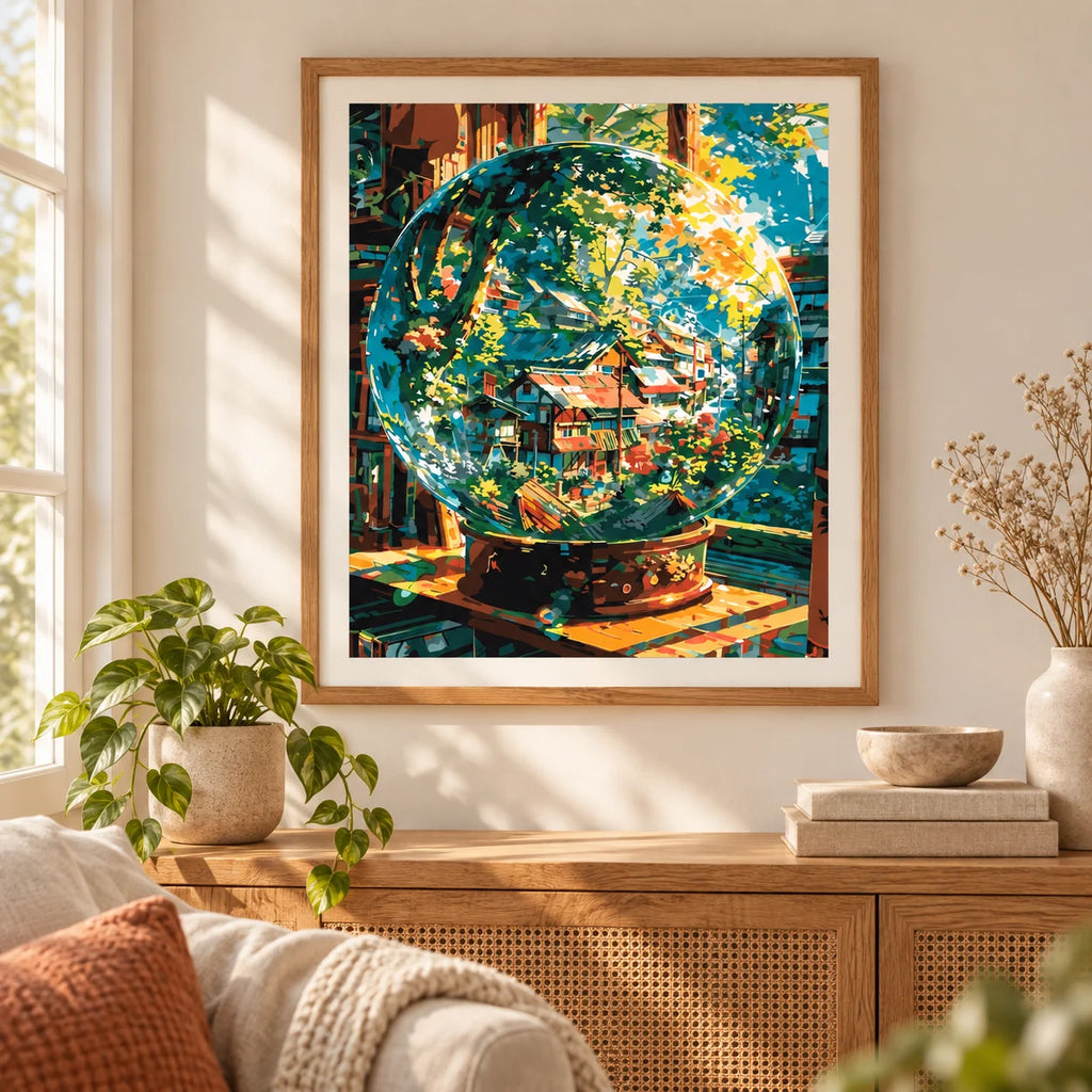Village Within The Globe diamond painting displayed as home decor