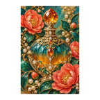 Finished white-background diamond painting of Vintage Perfume and Camellias