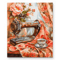 Vintage Sewing Machine with Roses paint by numbers artwork on a front-facing canvas against a white background