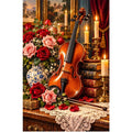 Vintage Violin Roses Candles — original artwork on a clean white background